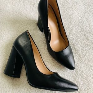 Kaari Blue Patricia Flare Heel Pumps in Black Smooth